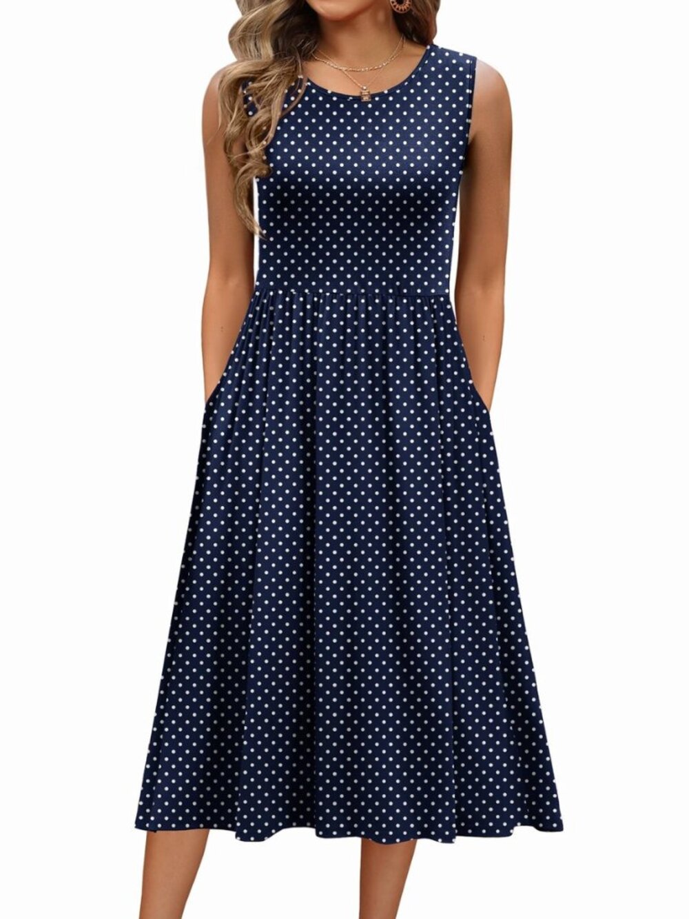 Women's Summer Tank Midi Dress with Pockets Floral Sleeveless A-Line Casual